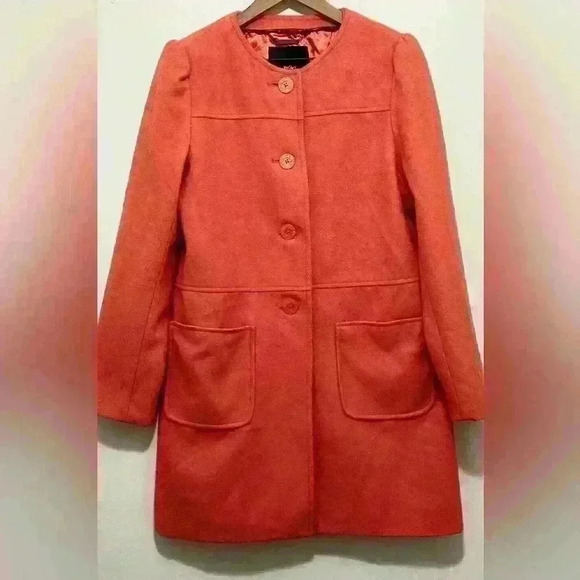 Jackets & Blazers - Mossimo Wool Peacoat, Women’s Size Small, Coral Orange, Collarless, Button Up